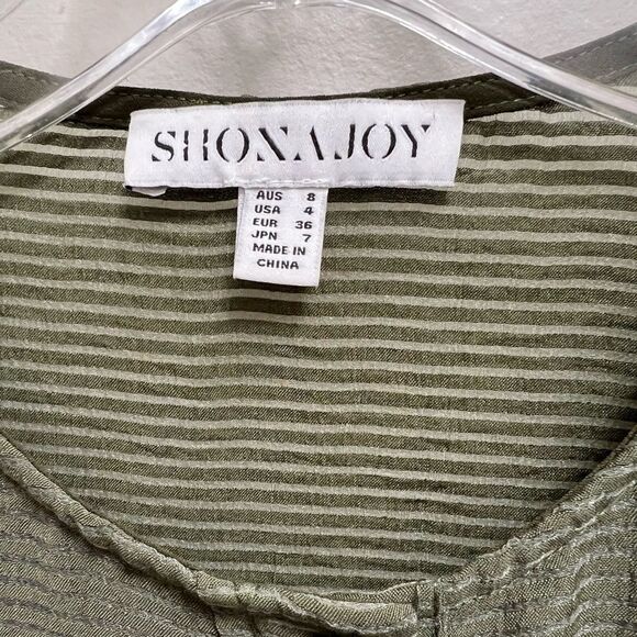 Shona Joy Charlotte Dress Draped Ruffle Balloon Sleeve in Khaki Size 4 - Picture 10 of 11